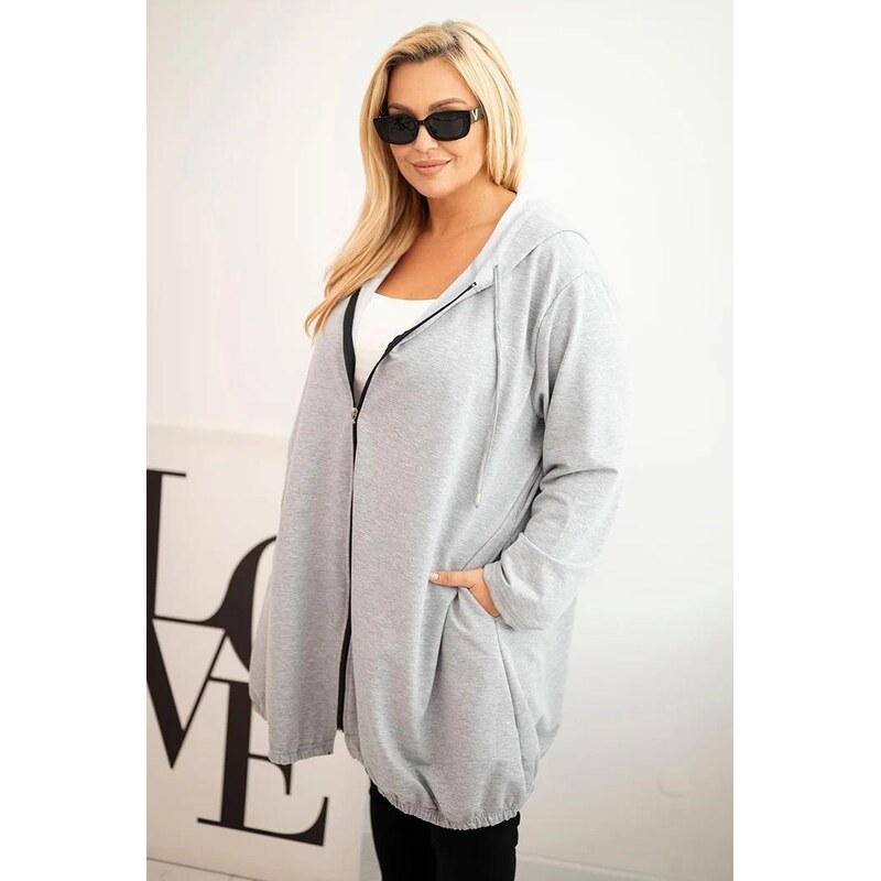 MladaModa Oversize mikina so zipsom a kapucňou model 6366 šedá 65626305