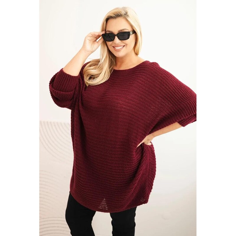MladaModa Oversize pončo sveter model PLS03 bordový 65626316