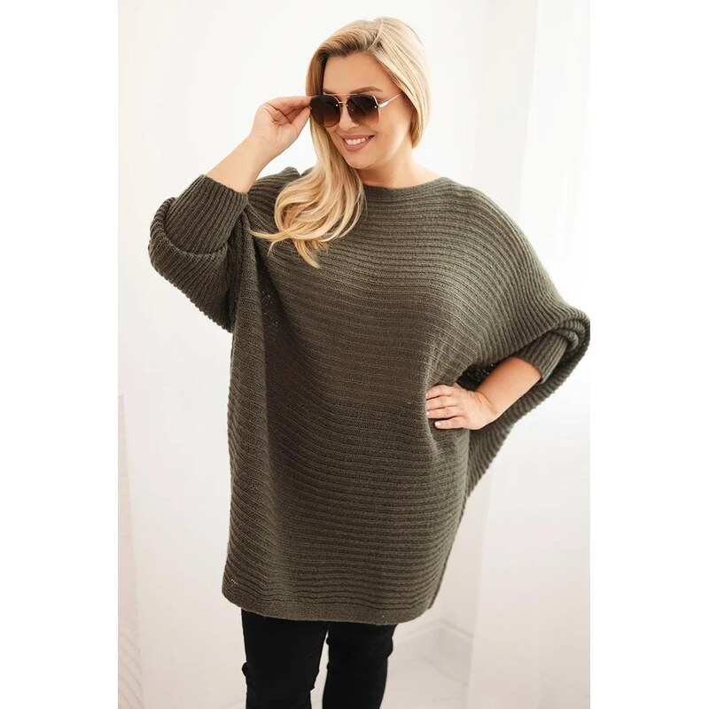MladaModa Oversize pončo sveter model PLS03 farba khaki 65626317
