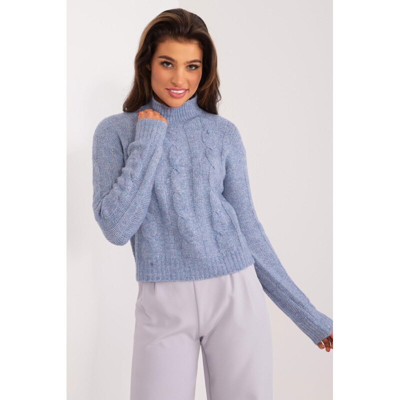 MladaModa Sveter s vrkočovým vzorom a stojačikom model 300203 farba 65626338