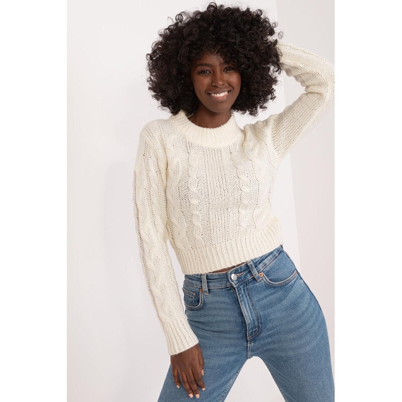 MladaModa Sveter s vrkočovým vzorom a stojačikom model 300105 farba 65626342