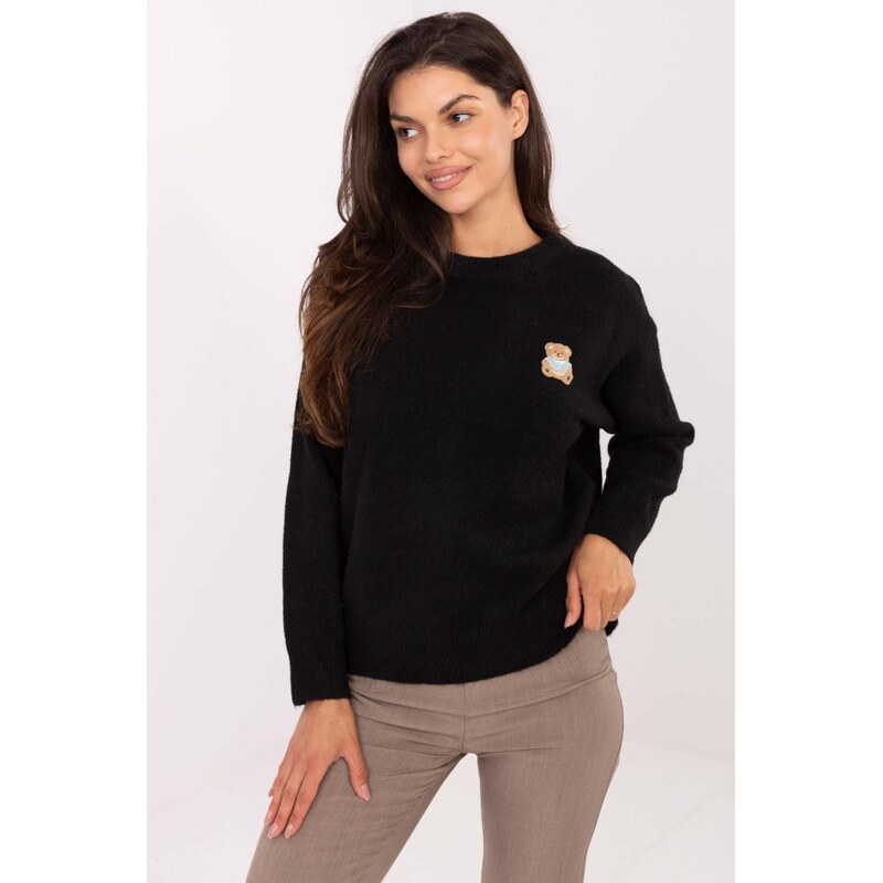 MladaModa Sveter s nášivkou medvedíka model 3936 čierny 65626361