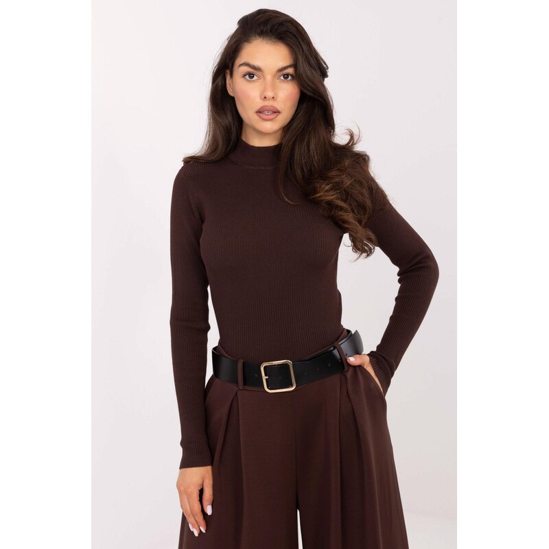 MladaModa Vrúbkovaný rolákový sveter model 90814 hnedý 65626411