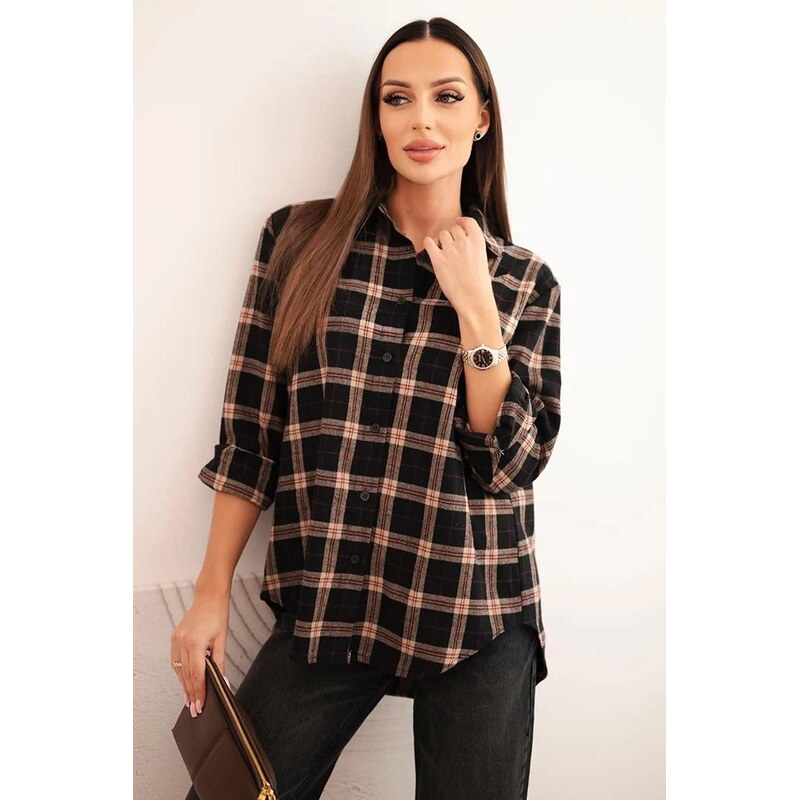 MladaModa Károvaná flanelová košeľa model A35 čierna 65626418