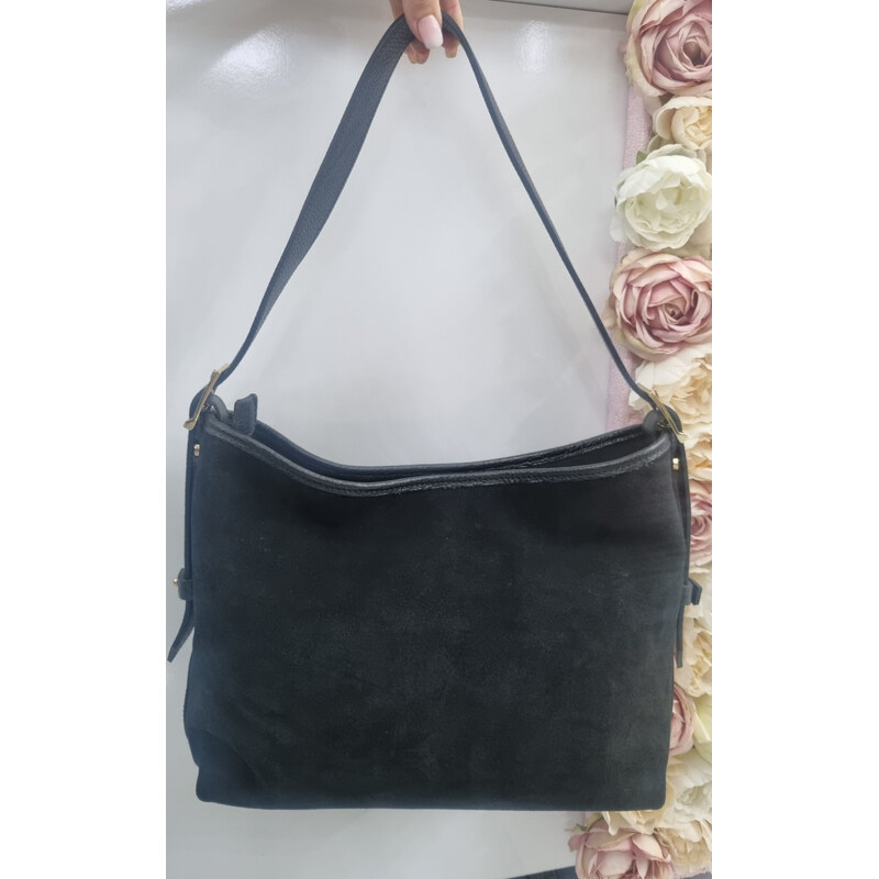E-shop Katrins Fashion Semišová čierna kožená kabelka Grosso