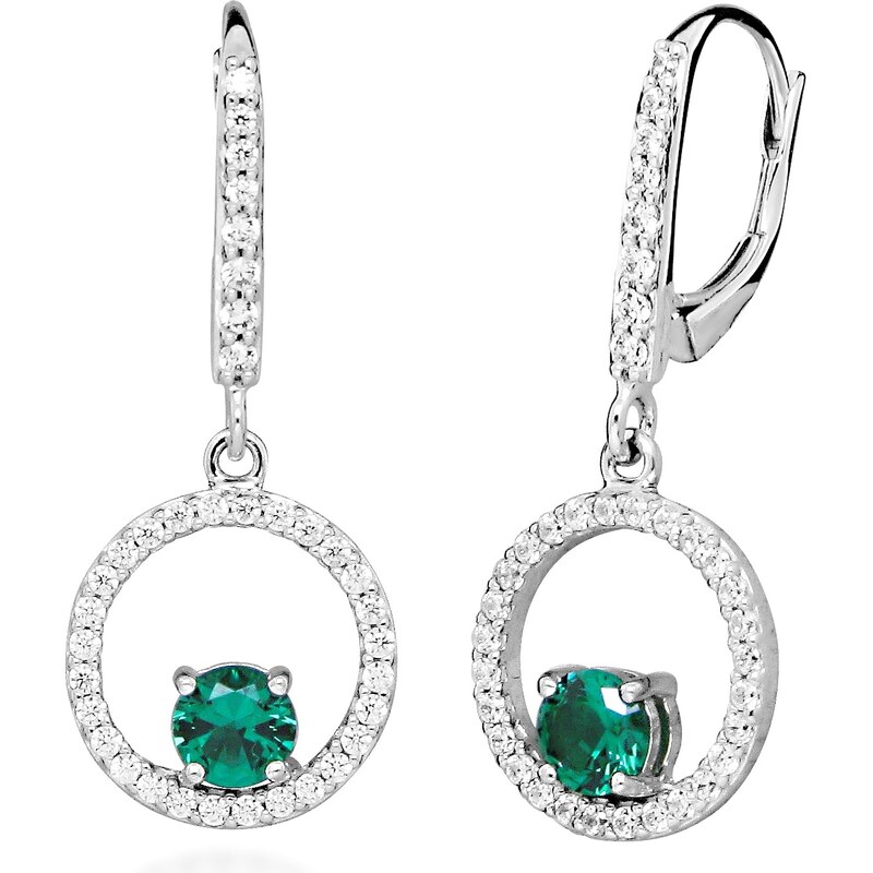 Silver Cat Strieborné náušnice so zirkónmi a syntetickými smaragdmi 66590687