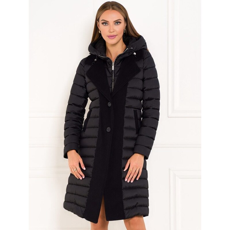 Due Linee Dámská elegantní černá bunda kombinace látek černá 65628066