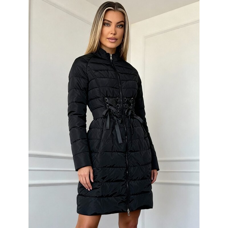 Due Linee Dámska zimná bunda do zvonu so šnurovaním čierna 13522443