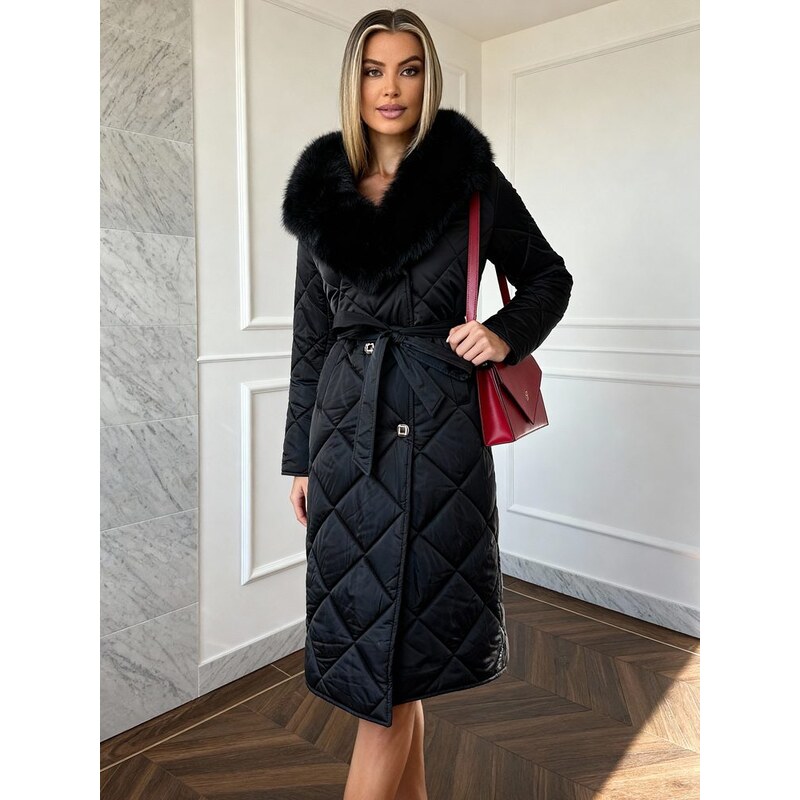 Due Linee Dámská exkluzivní černá bunda s pravou liškou 65628074