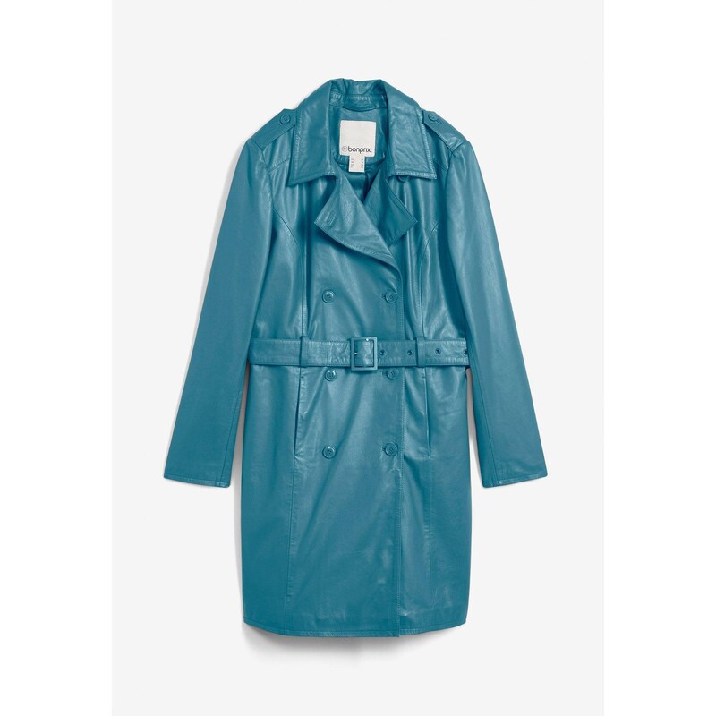 bonprix Kožený trenčkot z jahňacej kože nappa, farba modrá 64922164