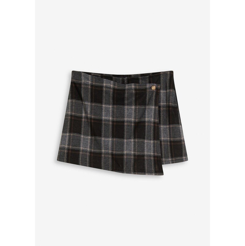 bonprix Šortková sukňa s ozdobnou gombičkou, farba šedá 65628921