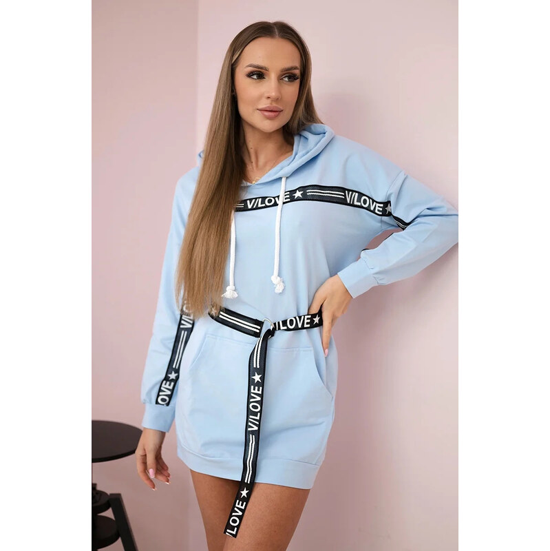 Kesi Svetlomodré mikinové šaty s pásikom a kapucňou 65633666