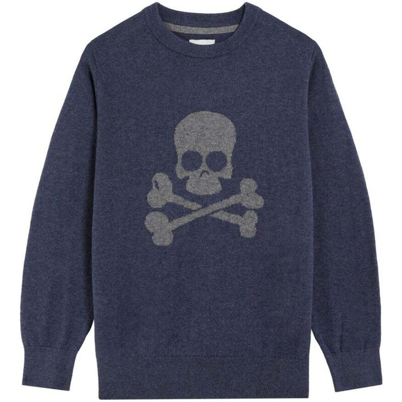 Scalpers Sveter Skull Intarsia námornícka modrá / sivá 65889750