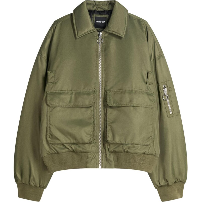 Bershka Prechodná bunda kaki 65894943