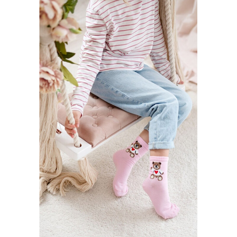 Milena Detské Mládežnícke Ponožky Medvedík Ružový 65636170
