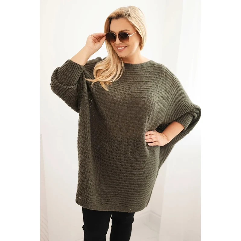 Kesi Włoski Dámsky sveter Plus Size s mohairom pončo khaki 65636228