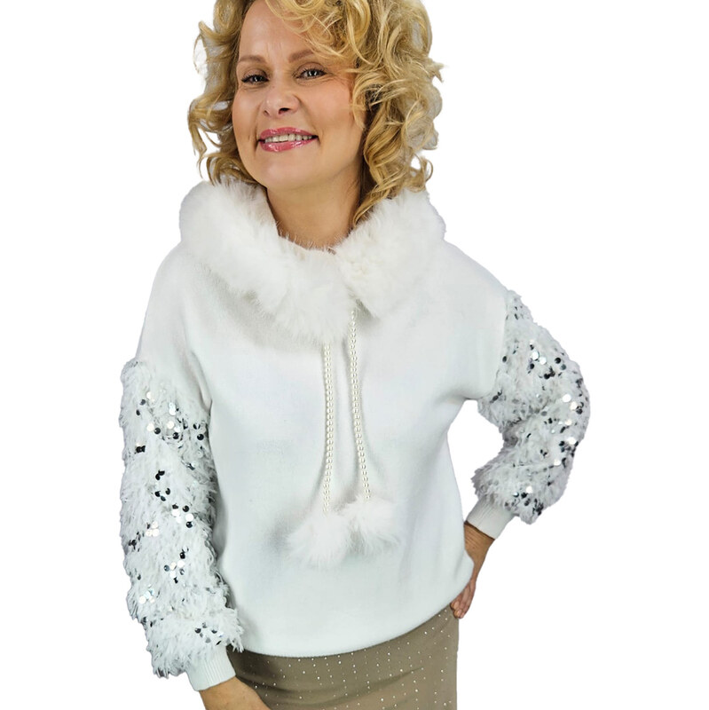 Pri Warm sweater sweatshirt with hood, detachable fur and feathers 65636256