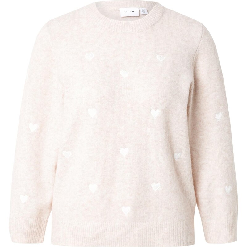 VILA Sveter VIHEART béžová / biela 65886591