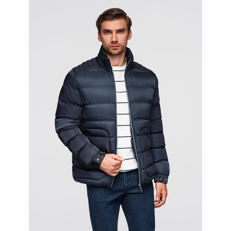 Ombre Mens quilted jacket with sheen and stand-up collar - dark blue 65960365
