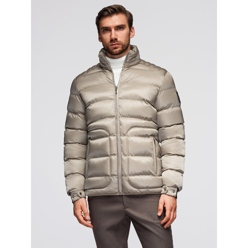 Ombre Mens quilted jacket with gloss and stand-up collar - light grey 65960366