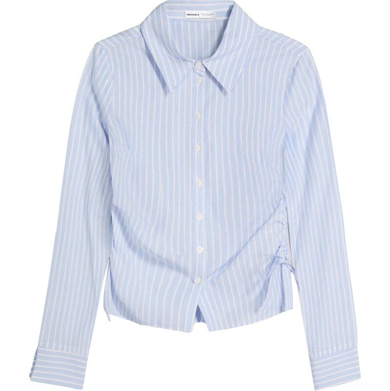 Bershka Blúzka modrosivá / biela 66009197