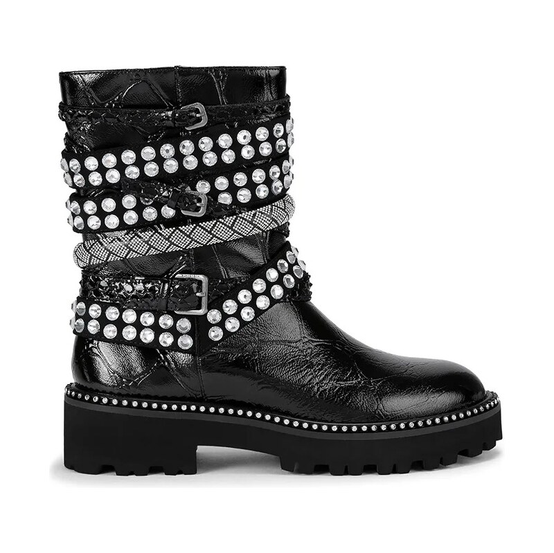 Kožené členkové topánky Kurt Geiger London Multi Strap Flat Boot 65708344