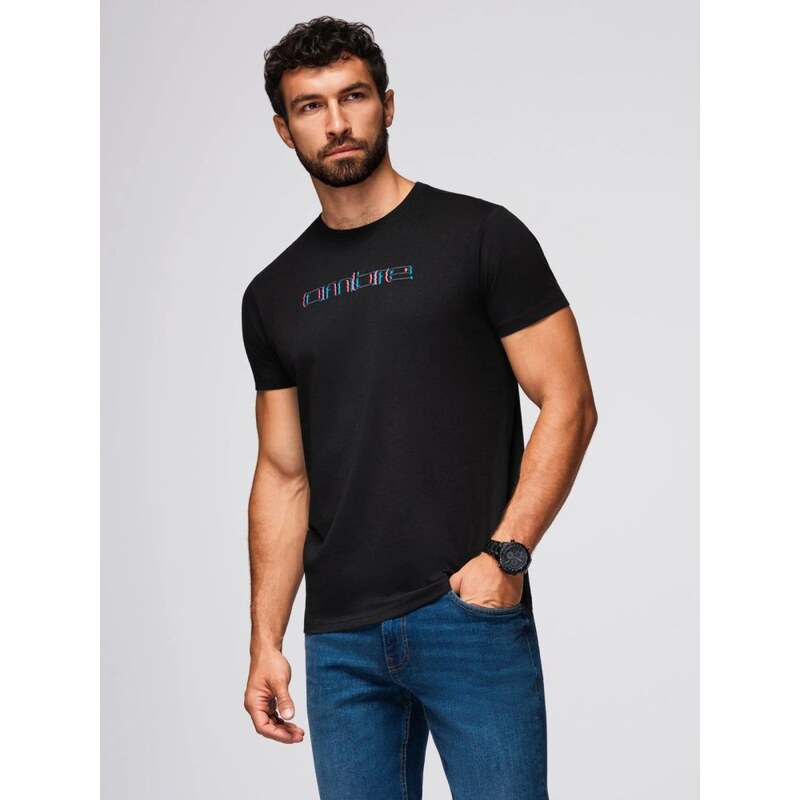 Ombre Clothing Čierne tričko s kontrastným dvojfarebným nápisom V1 65668223