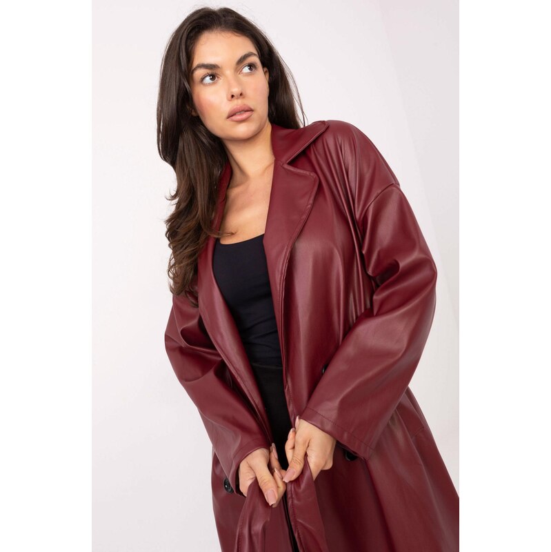 MladaModa Koženkový trenčkot model 39381 bordový 65670135