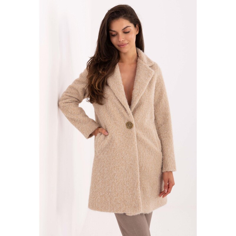 MladaModa Kabát s chlpatým efektom model 77320 béžový 65670143