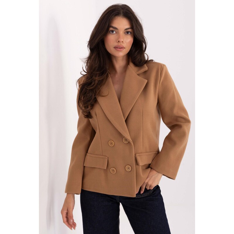 MladaModa Krátky dvojradový kabát model 55902 farba camel 65670168