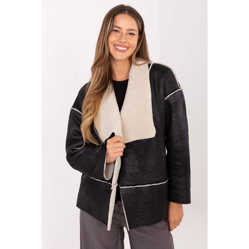 MladaModa Koženková bunda s hrejivou podšívkou model 61666 čierna 65670214