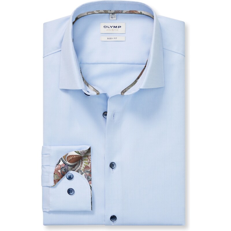 Pánska belasá košeľa s podšitiami OLYMP body fit predĺžený rukáv 65670327