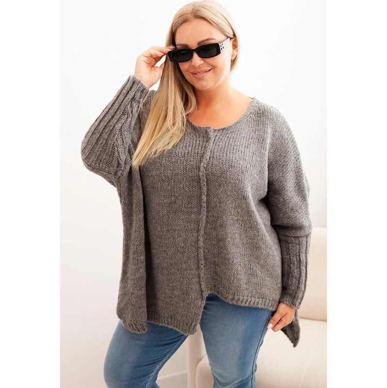 Kesi Grafitový dámsky asymetrický plus size pletený sveter 65675010