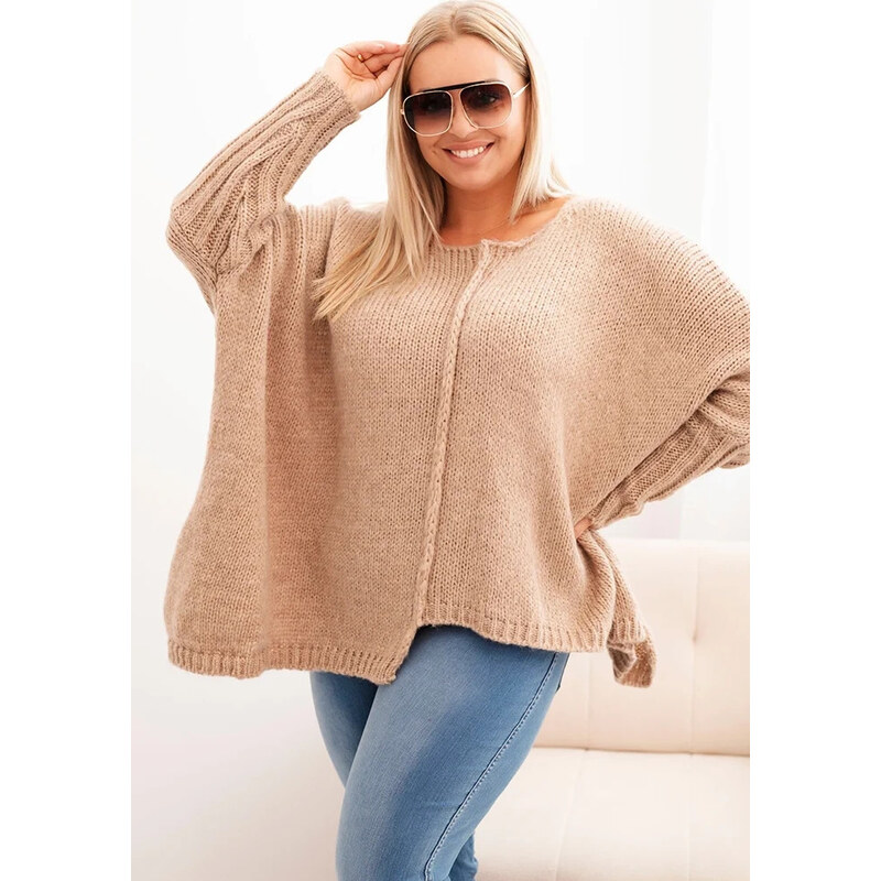 Kesi Camel dámsky asymetrický plus size pletený sveter 65675011