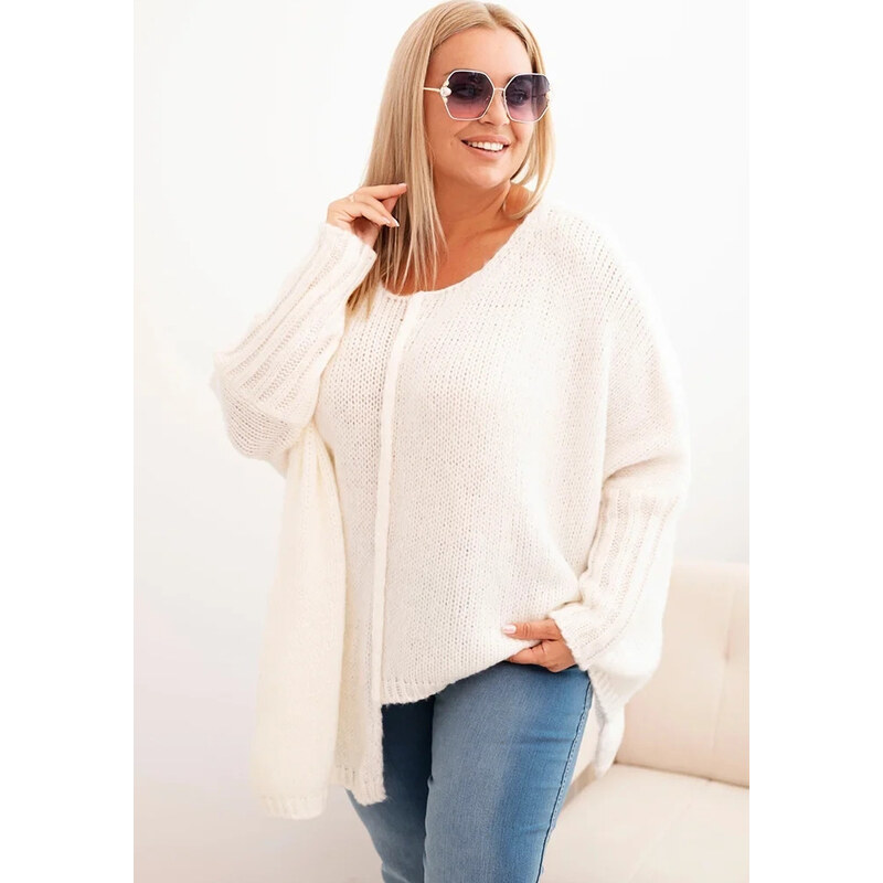 Kesi Smotanový dámsky asymetrický plus size pletený sveter 65675013