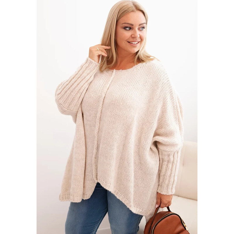 Kesi Włoski Svetlobéžový dámsky asymetrický plus size pletený sveter 65675014