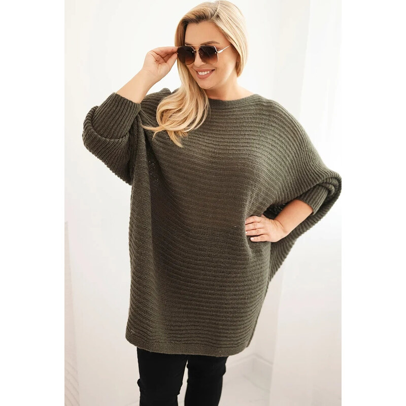 Kesi Włoski Khaki dámsky pletený plus size sveter s prímesou mohéru 65675073
