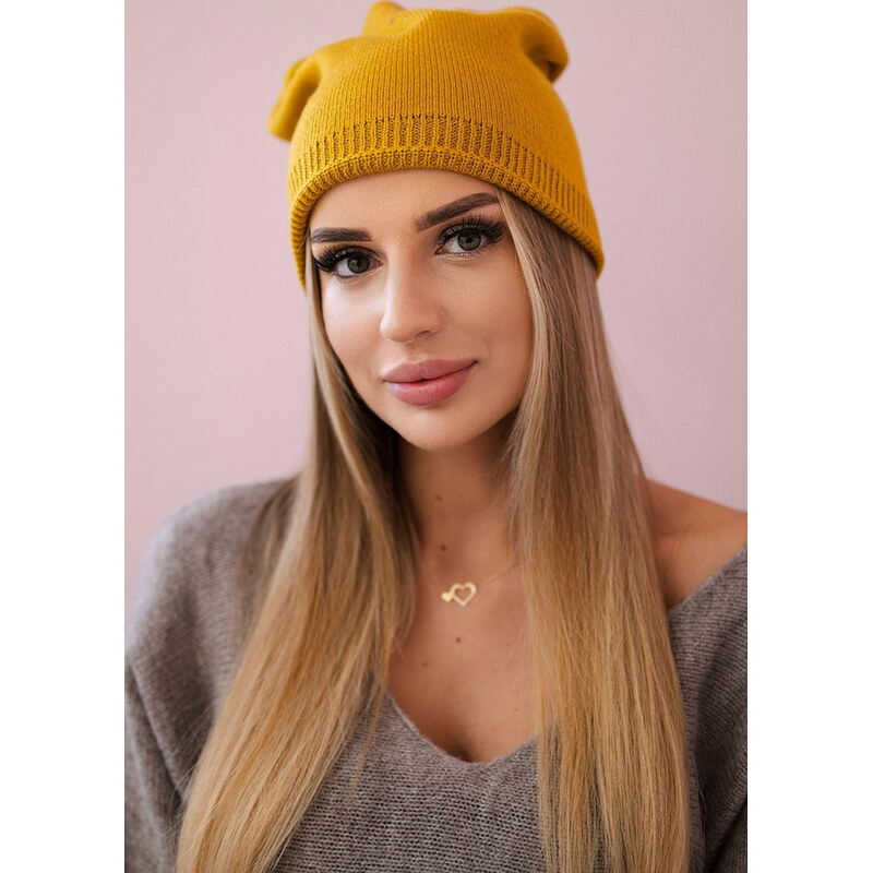 Kesi Horčicová dámska čiapka s jemným leskom K143 horčica 65675021