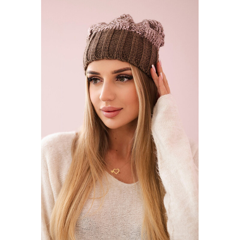 Kesi Hnedo-ružová dámska zimná čiapka s brmbolcom K213 65675121