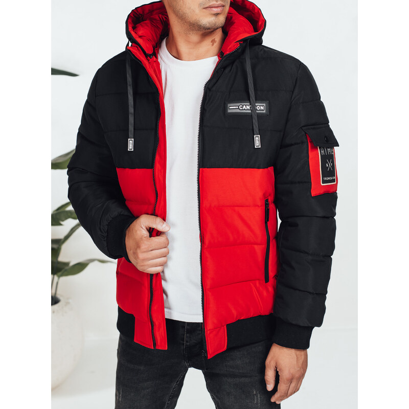 DStreet Pánska zimná bunda s kapucňou čierno-červená 66406566