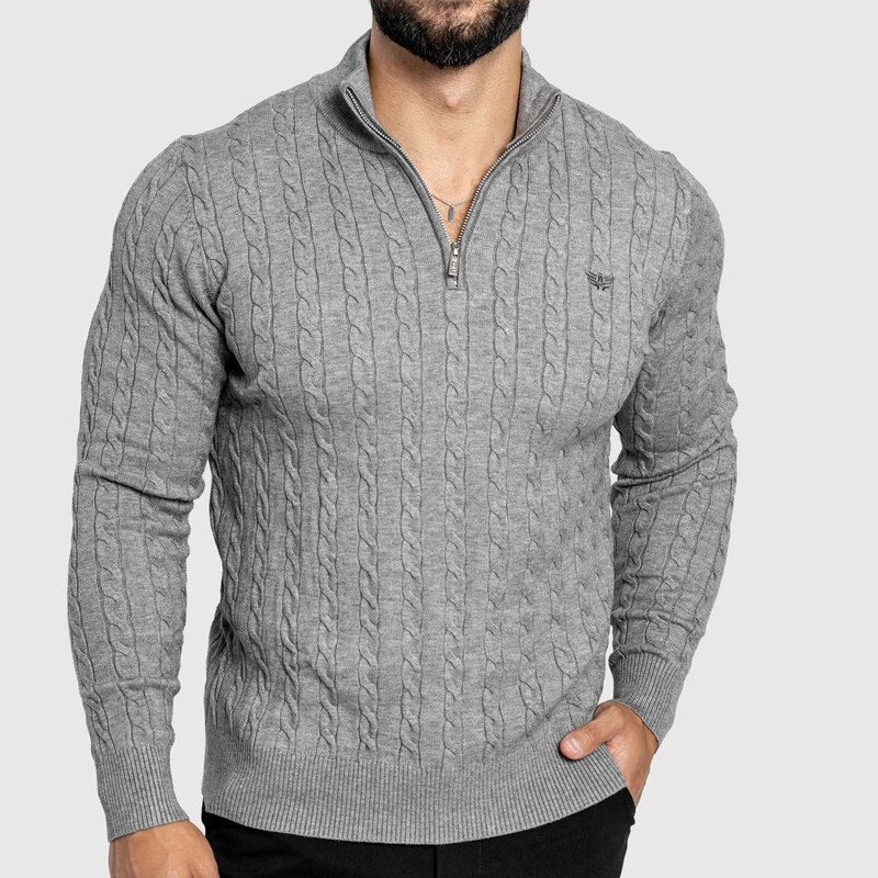 Pánsky sveter Iron Aesthetics Cable Knit, sivý 65685248