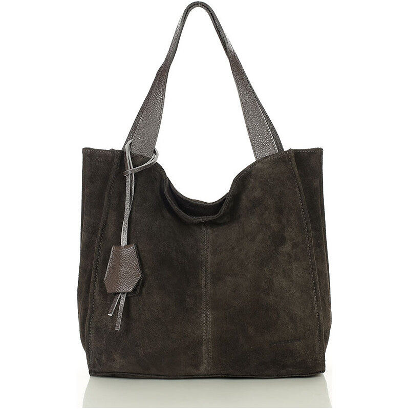 MARCO MAZZINI Tmavo hnedá semišová shopper kabelka (s139cc) 65691223