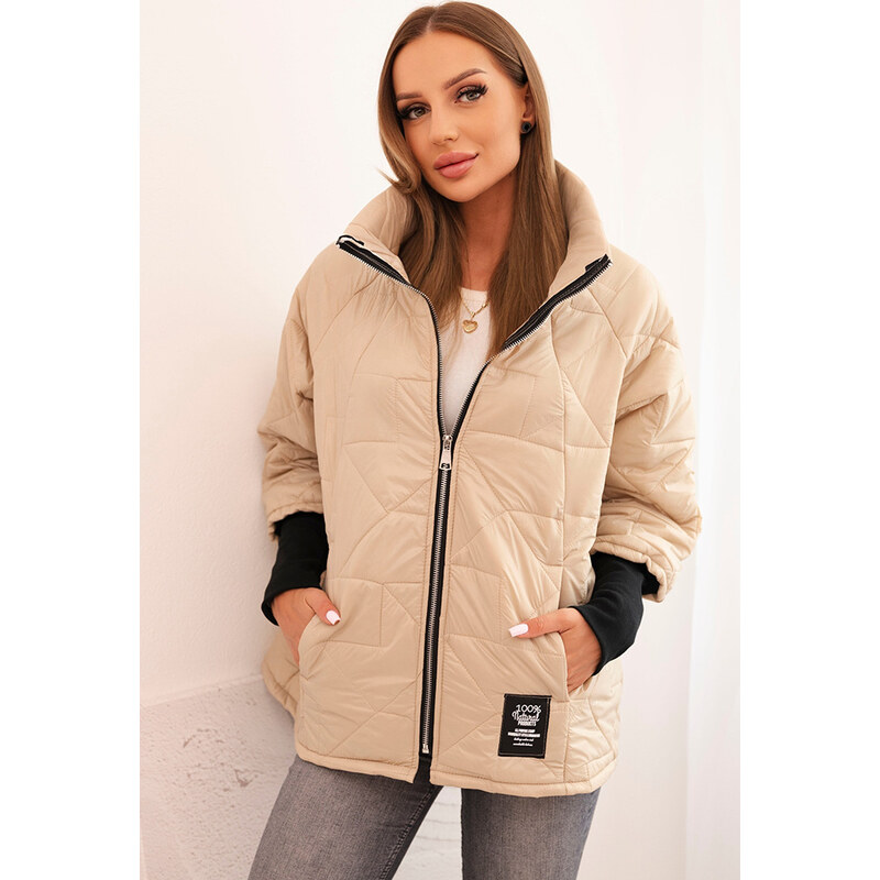 Kesi Béžová dámska prešívaná bunda so stojačikom a elastickými 65691249