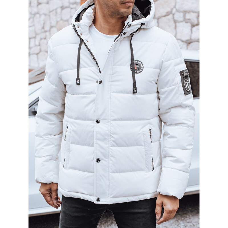 BASIC Biela pánska zimná prešívaná bunda s kapucňou TX5056 65691258