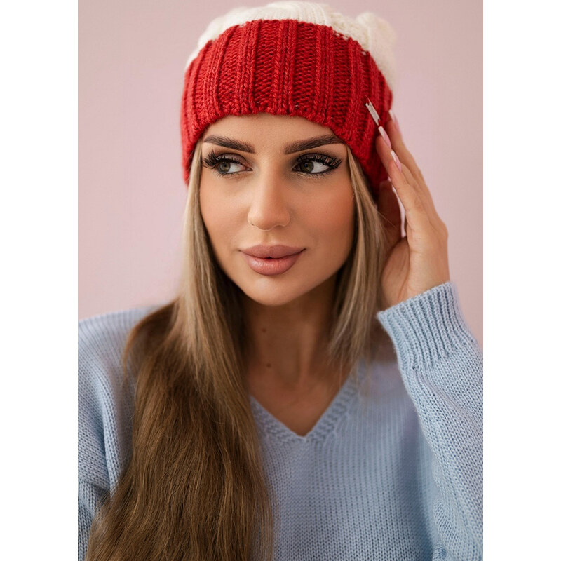 Kesi Bielo-červená dámska hrejivá zimná čiapka K212 ecru+bordeaux 65691236