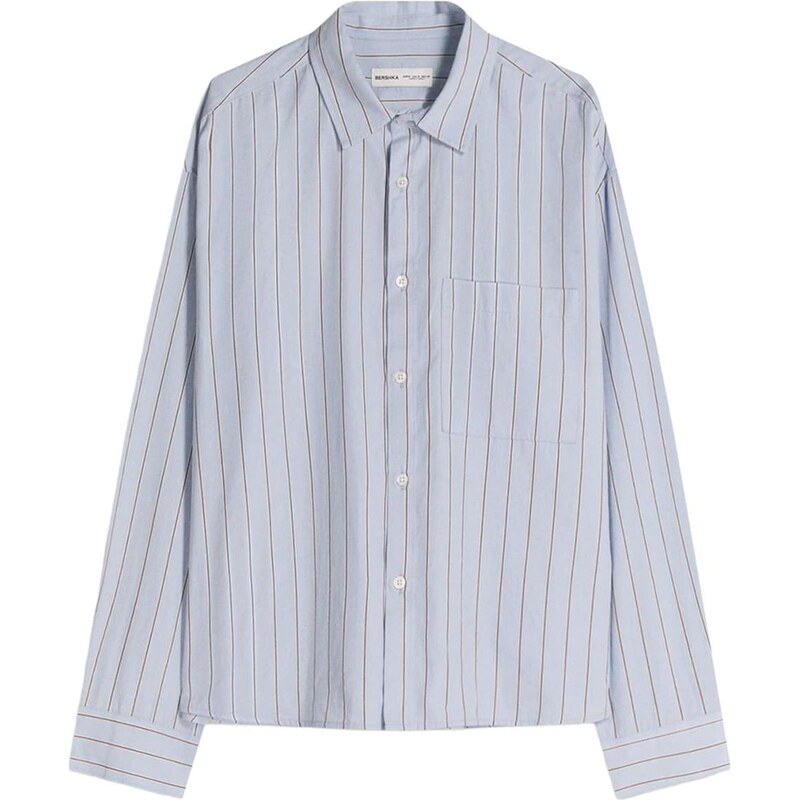 Bershka Košeľa námornícka modrá / svetlomodrá / tmavohnedá 65895644