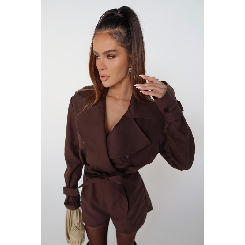 LaManuel Dámsky čokoládový trenčkot overal 66798370