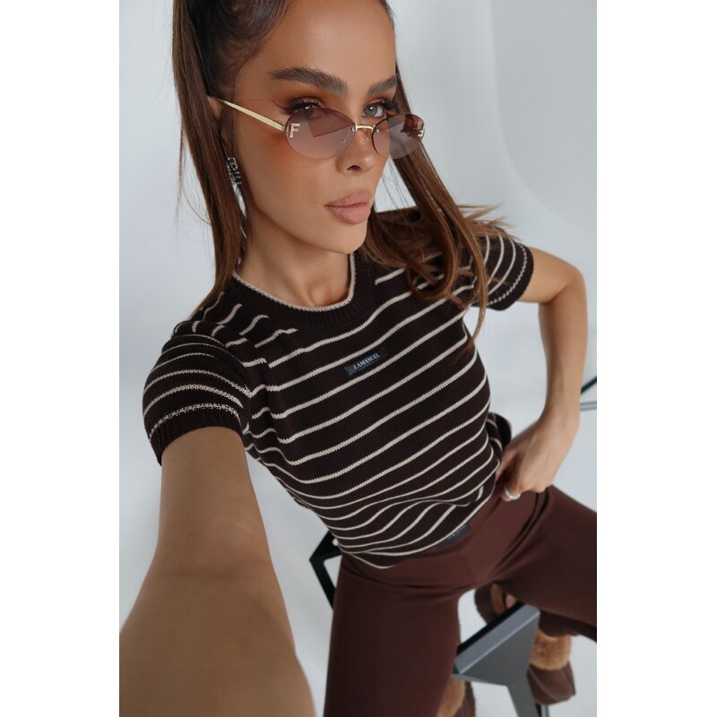 LaManuel Dámske pletené čokoládové tričko COFFE 65702518