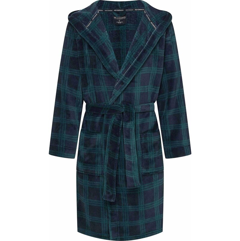 Henderson Tmavomodrý pánsky károvaný župan Nickel s kapucňou 43373 65703483