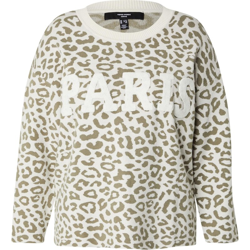 Vero Moda Curve Sveter VMCTRES BIEN olivová / biela ako vlna 65890313